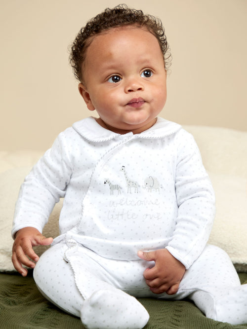 JoJo Maman Bébé Grey Welcome Little One Collar Sleepsuit image 1
