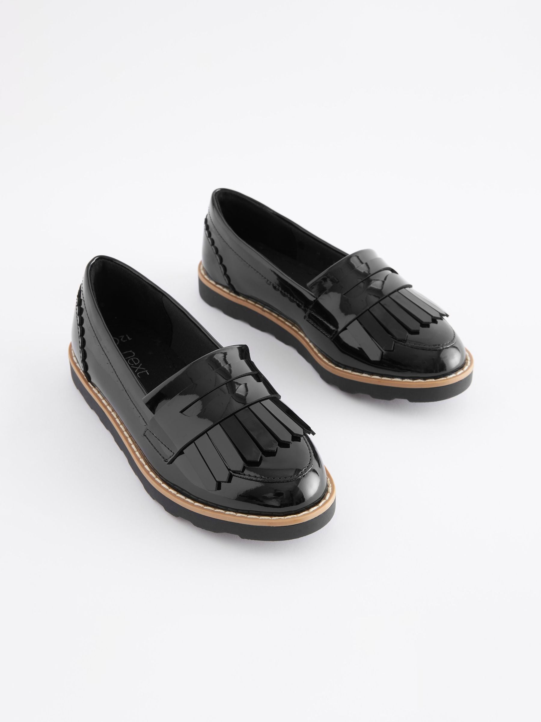 Black Patent Standard Fit (F) School Tassel Loafers image 2