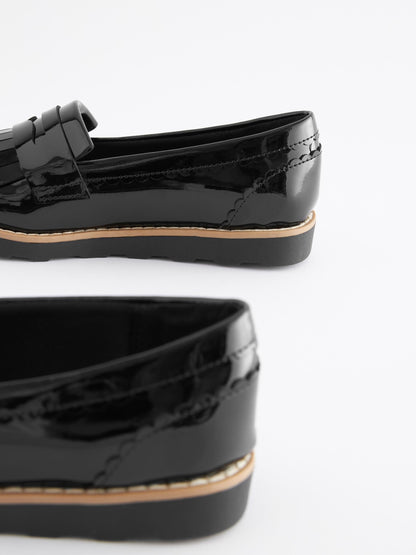 Black Patent Standard Fit (F) School Tassel Loafers image 4