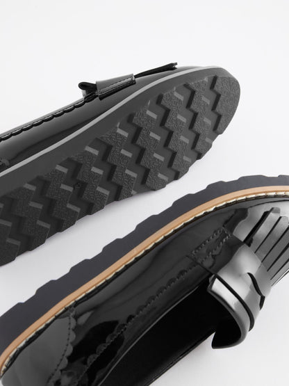 Black Patent Standard Fit (F) School Tassel Loafers image 5