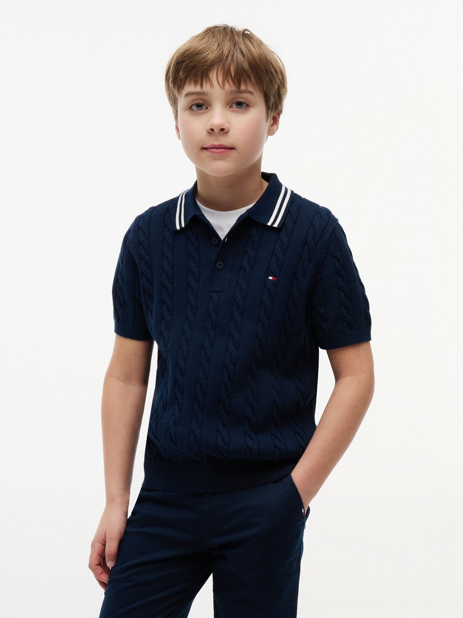 Dsiney Kidz - Tommy Hilfiger Blue Cable Knit Short Sleeve Polo Shirt image 1