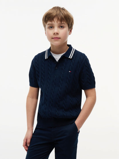 Dsiney Kidz - Tommy Hilfiger Blue Cable Knit Short Sleeve Polo Shirt image 1