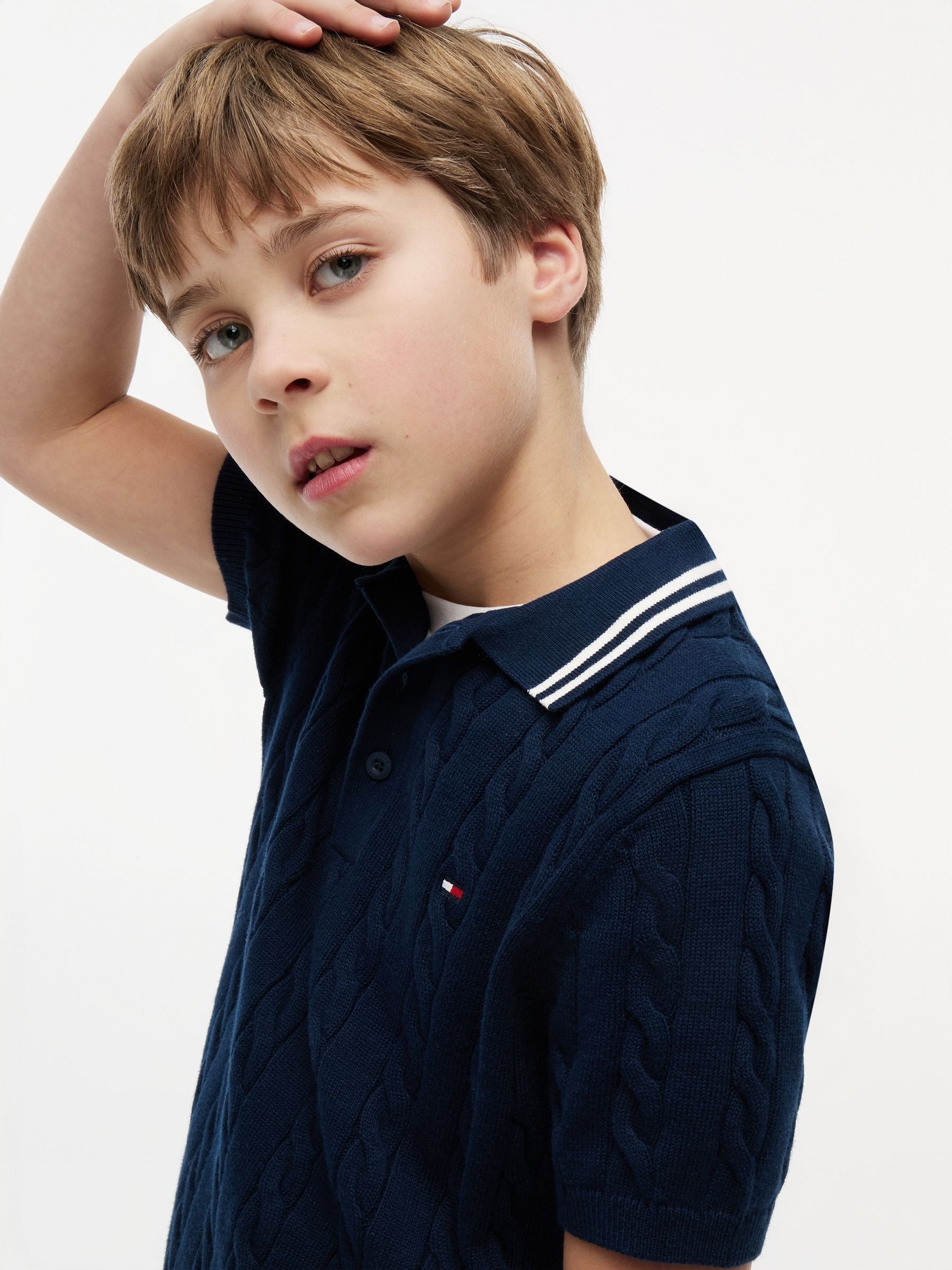 Dsiney Kidz - Tommy Hilfiger Blue Cable Knit Short Sleeve Polo Shirt image 2