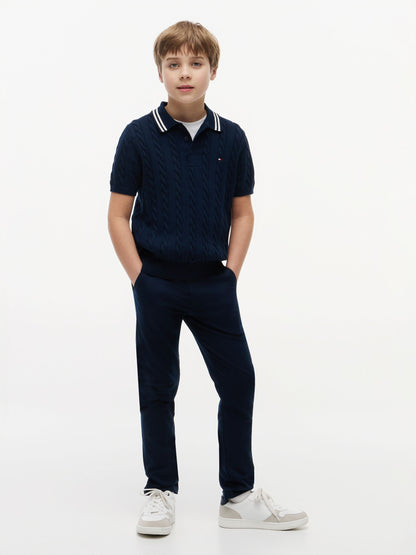 Dsiney Kidz - Tommy Hilfiger Blue Cable Knit Short Sleeve Polo Shirt image 3
