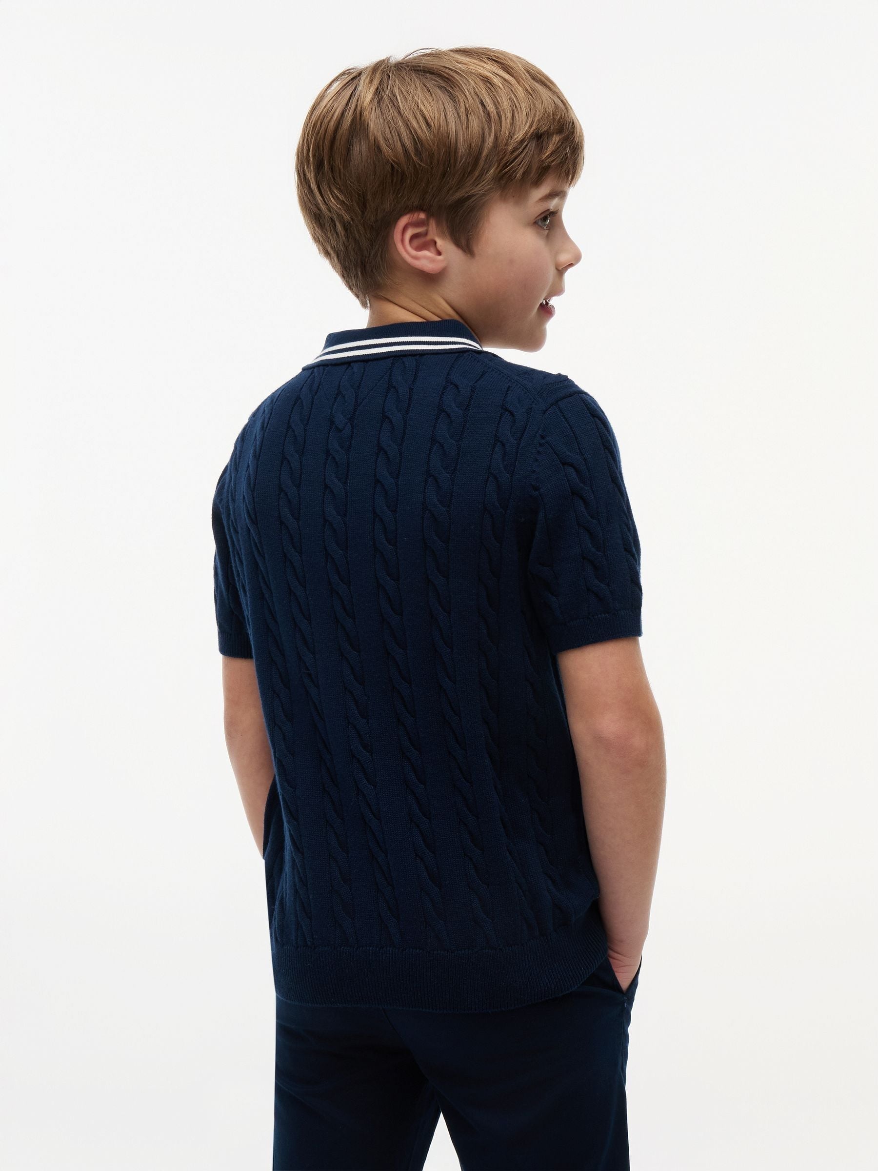 Dsiney Kidz - Tommy Hilfiger Blue Cable Knit Short Sleeve Polo Shirt image 4