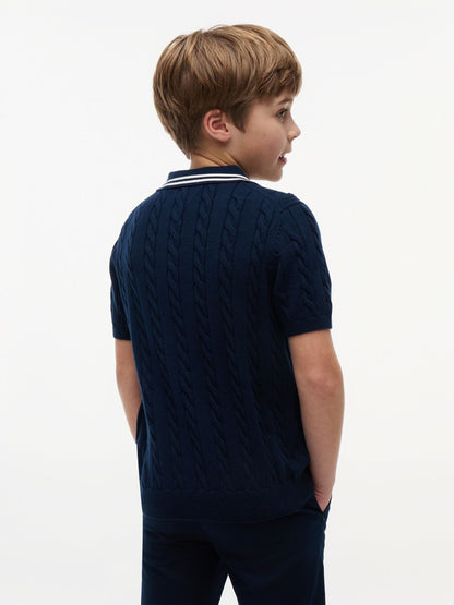 Dsiney Kidz - Tommy Hilfiger Blue Cable Knit Short Sleeve Polo Shirt image 4