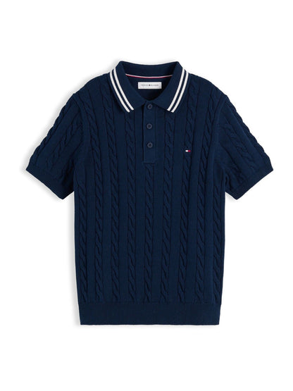 Dsiney Kidz - Tommy Hilfiger Blue Cable Knit Short Sleeve Polo Shirt image 5