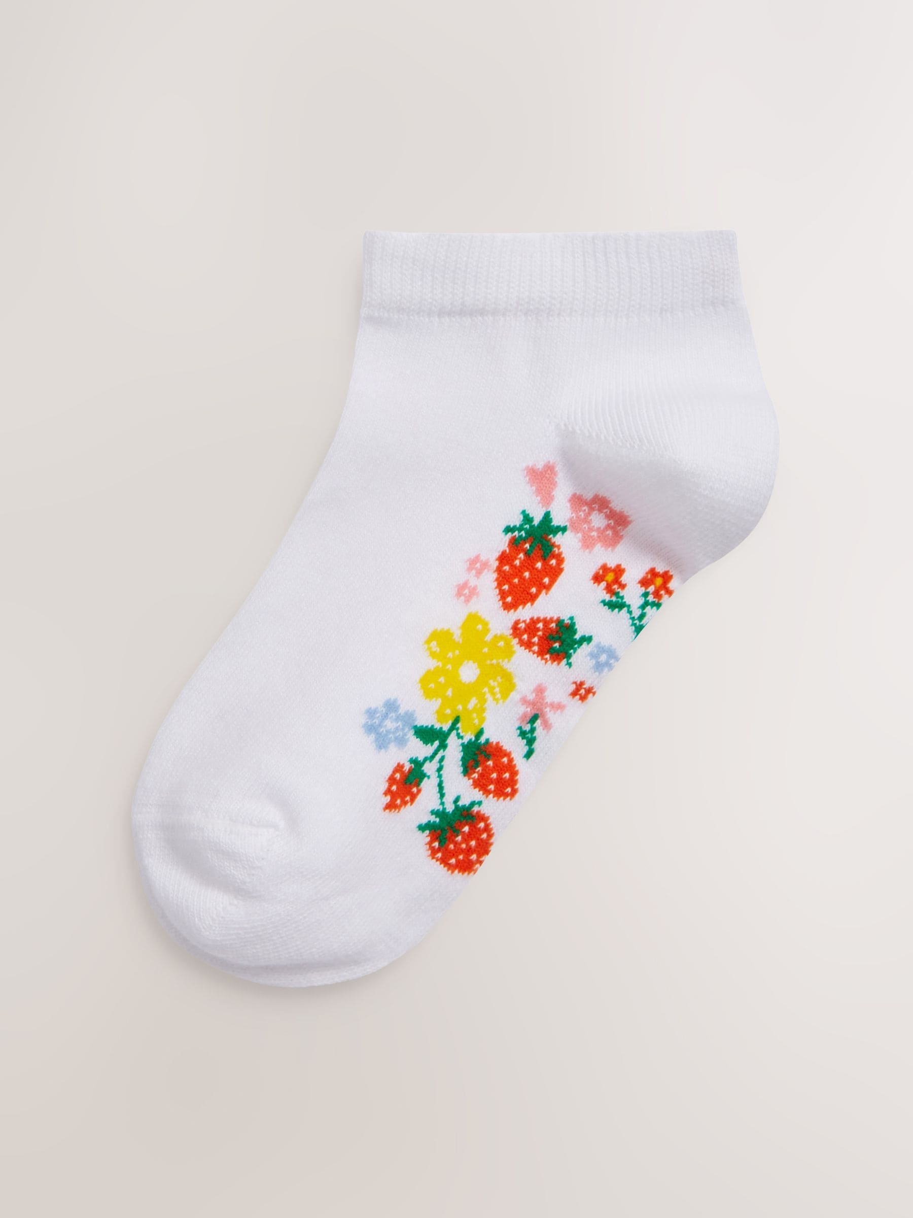 White Floral 5 Pack Cotton Rich Footbed Trainer Socks image 2