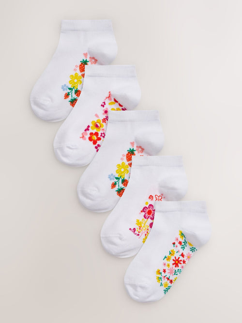 White Floral 5 Pack Cotton Rich Footbed Trainer Socks image 1