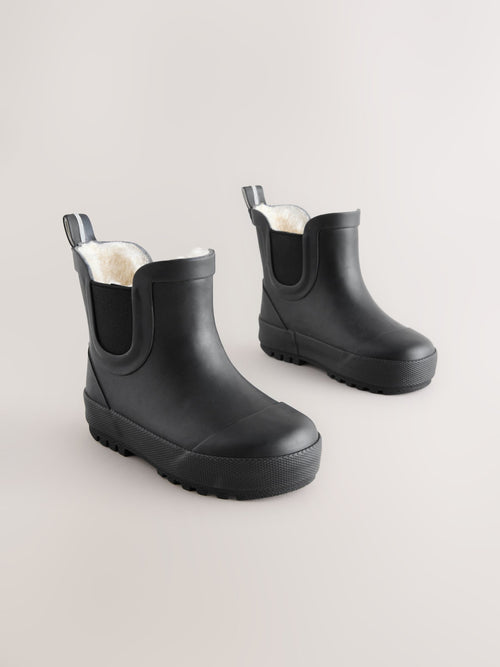 Black Plain Warm Lined Ankle Wellies image 1