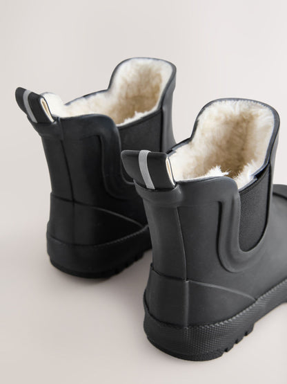Black Plain Warm Lined Ankle Wellies image 3