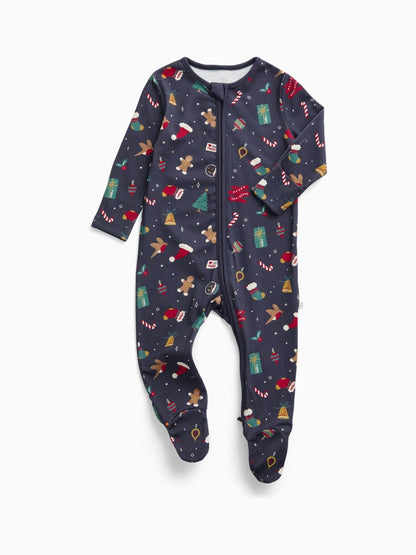 MORI Navy Blue Christmas Two Way Zip-Up Sleepsuit - image 2