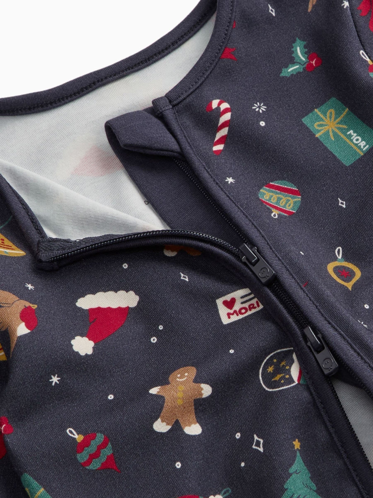 MORI Navy Blue Christmas Two Way Zip-Up Sleepsuit - image 4