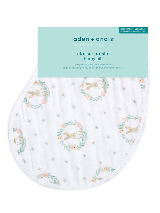 aden + anais Pink Baby Essentials Bunnies 100% Cotton Muslin Burpy Bib image 1