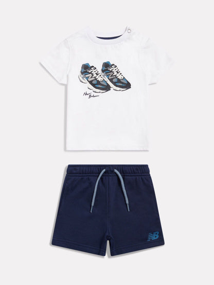 New Balance Blue 9060 Collage Graphic T-Shirt & French Terry Shorts Set - image 1
