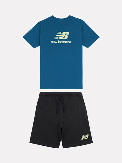New Balance Blue Stacked Logo T-Shirt & Shorts Set - image 1