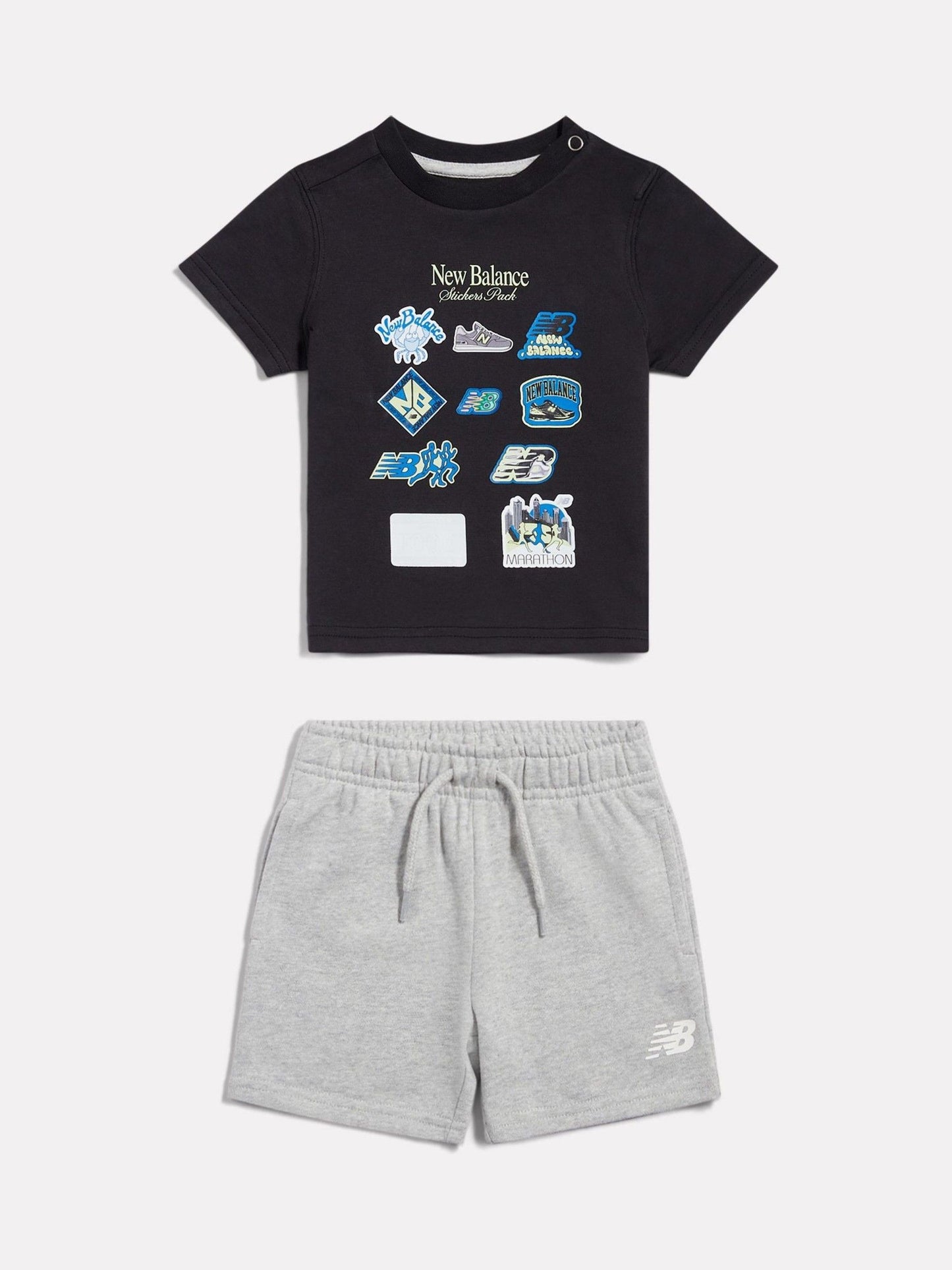 Dsiney Kidz - New Balance Black Sticker Graphic T-Shirt & French Terry Shorts Set image 1