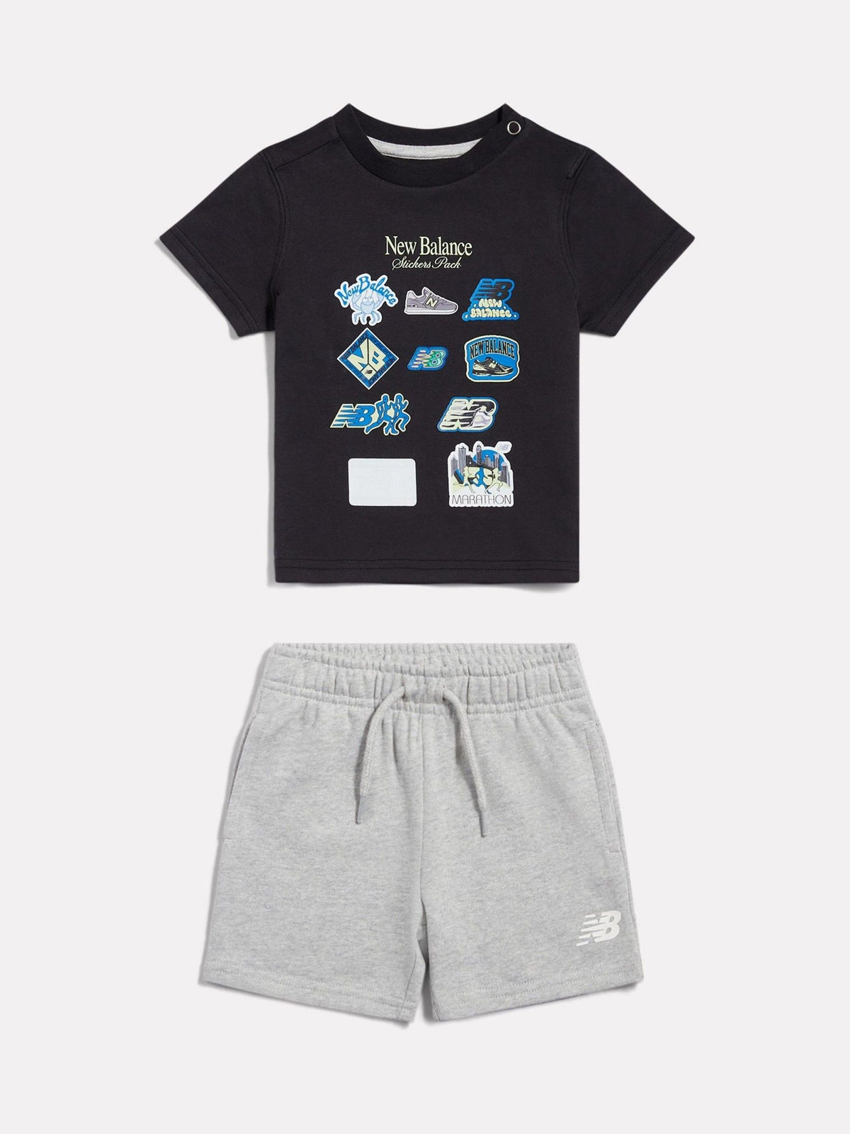 Dsiney Kidz - New Balance Black Sticker Graphic T-Shirt & French Terry Shorts Set image 1