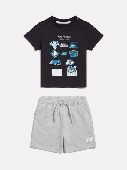 Dsiney Kidz - New Balance Black Sticker Graphic T-Shirt & French Terry Shorts Set image 1