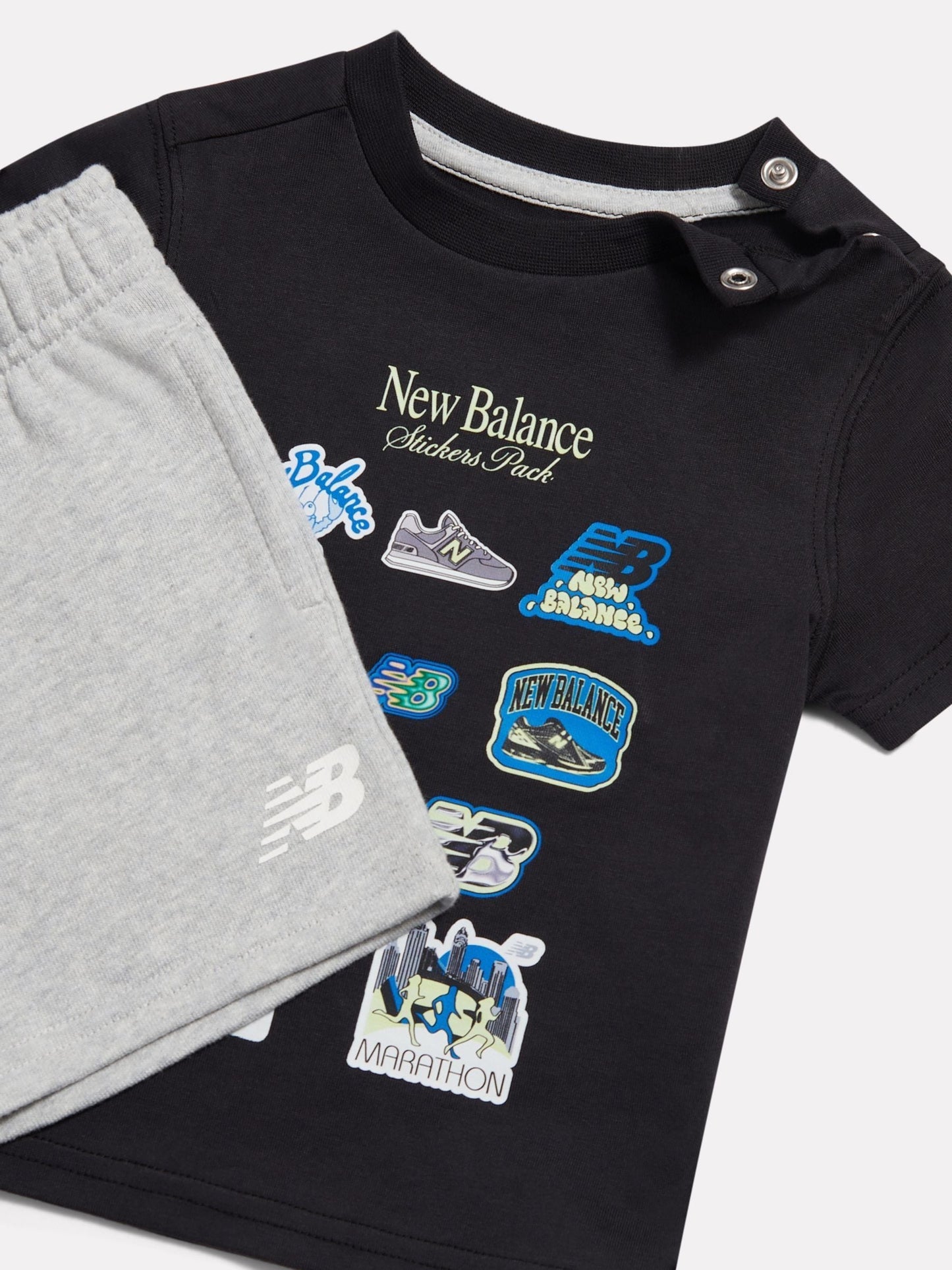 Dsiney Kidz - New Balance Black Sticker Graphic T-Shirt & French Terry Shorts Set image 3