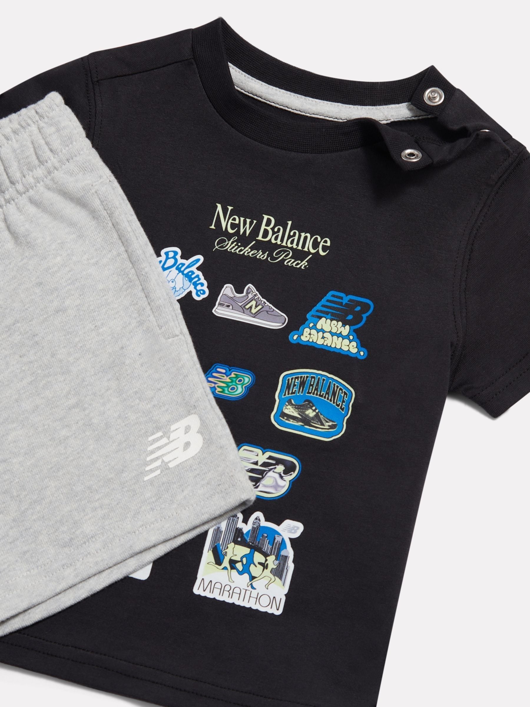 Dsiney Kidz - New Balance Black Sticker Graphic T-Shirt & French Terry Shorts Set image 3