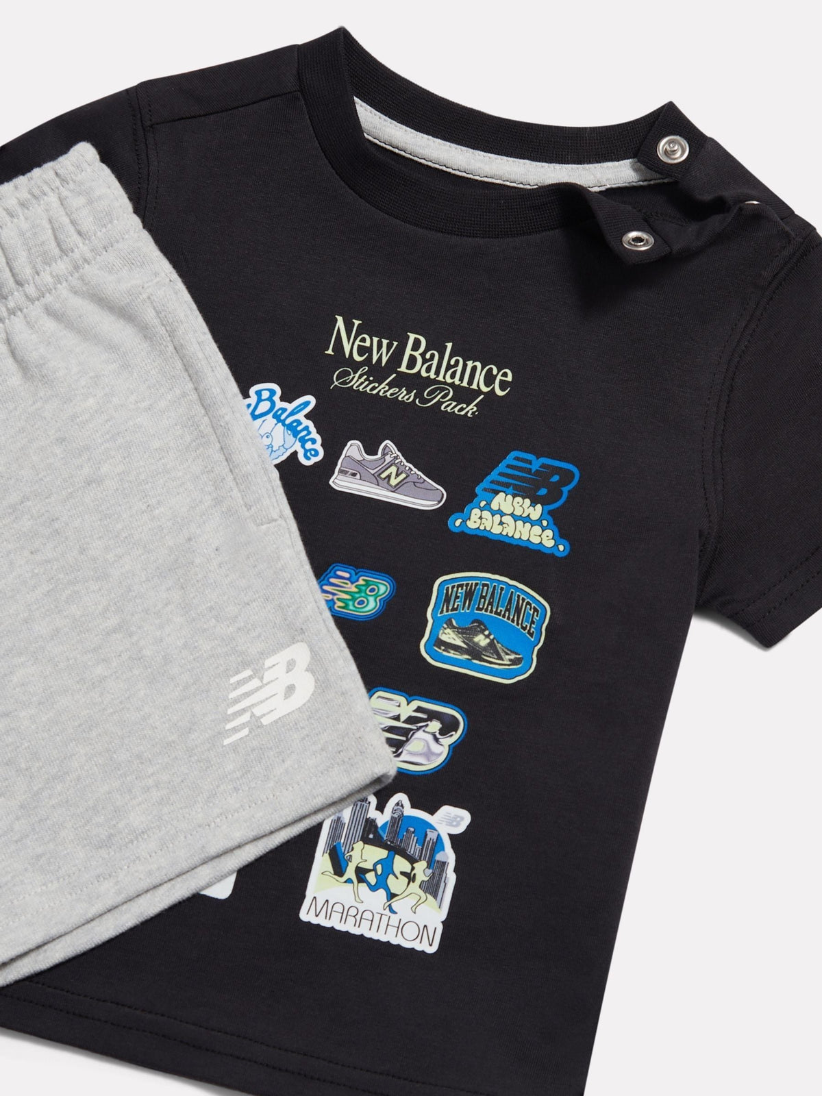 Dsiney Kidz - New Balance Black Sticker Graphic T-Shirt & French Terry Shorts Set image 3
