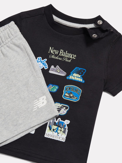 Dsiney Kidz - New Balance Black Sticker Graphic T-Shirt & French Terry Shorts Set image 3