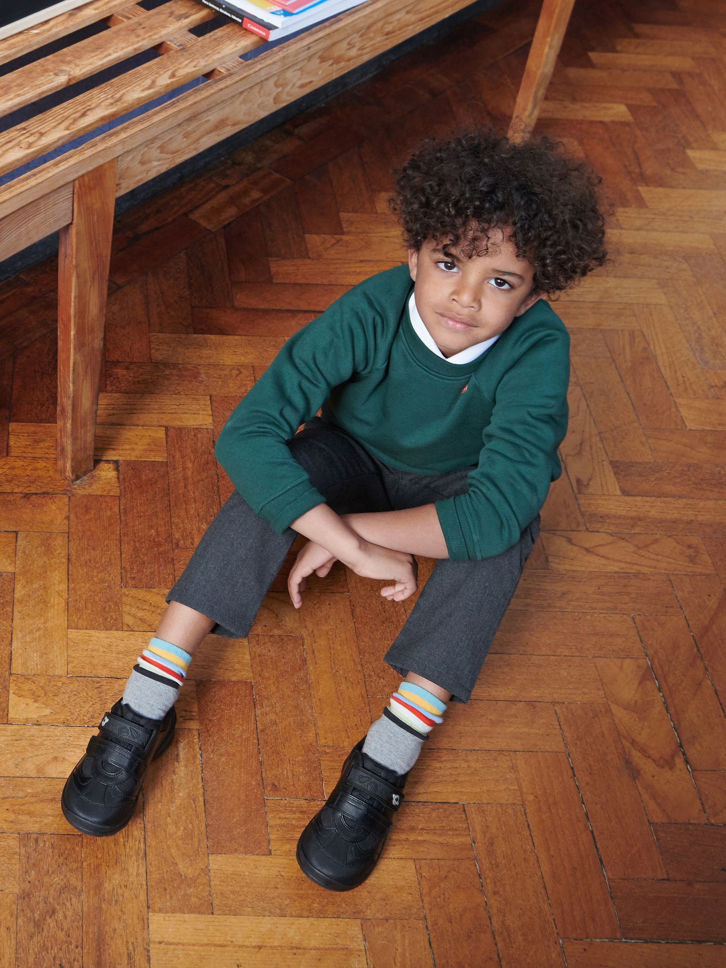 Start Rite Black Wide Fit Rocket Rip-Tape Space Theme Leather School Shoes image 1