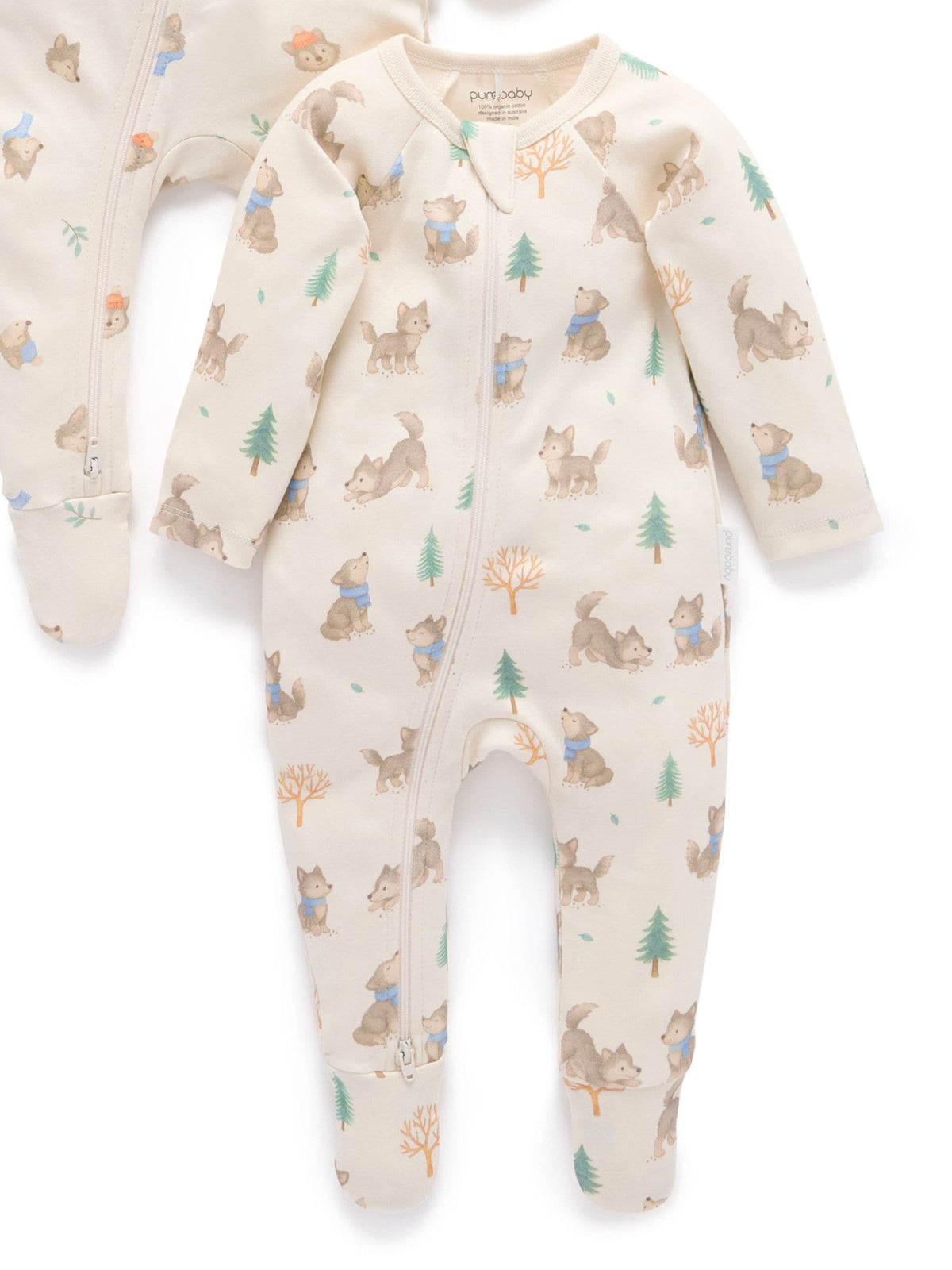 Purebaby Cream 2 Pack Footed Two-Way Zip Printed Sleepsuit - image 3