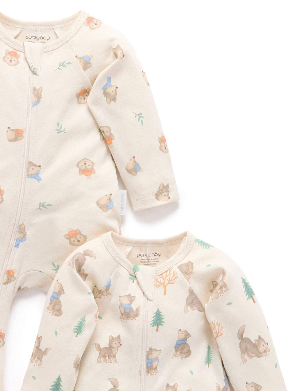 Purebaby Cream 2 Pack Footed Two-Way Zip Printed Sleepsuit - image 4