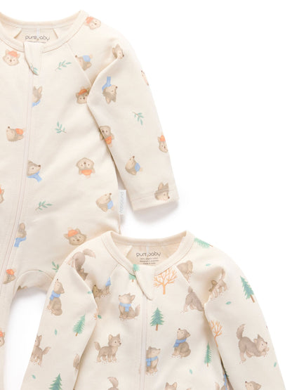 Purebaby Cream 2 Pack Footed Two-Way Zip Printed Sleepsuit - image 4
