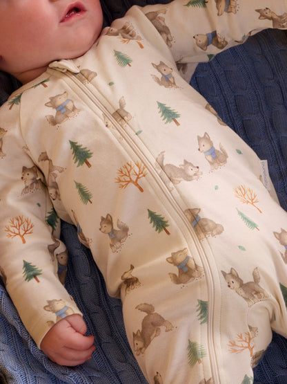 Purebaby Cream 2 Pack Footed Two-Way Zip Printed Sleepsuit - image 6