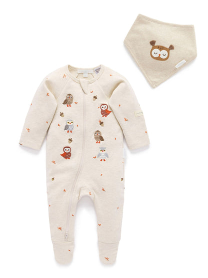 Purebaby Natural Thick Footed Two-Way Zip Sleepsuit & Bib Set - image 3