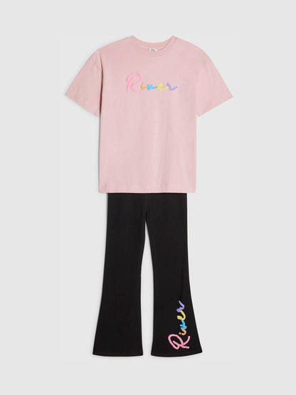 Dsiney Kidz - River Island Black Script T-Shirt & Kickflare Set image 1