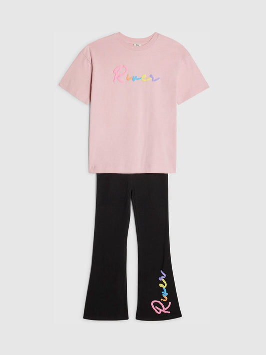 Dsiney Kidz - River Island Black Script T-Shirt & Kickflare Set image 1