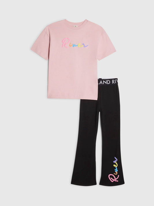 Dsiney Kidz - River Island Black Script T-Shirt & Kickflare Set image 2