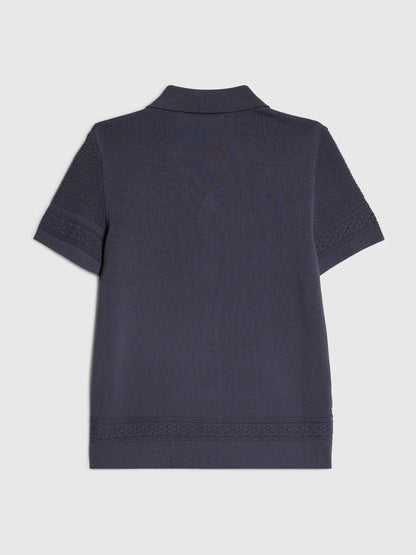 Dsiney Kidz - River Island Navy Blue Slinky Knitted Revere Shirt image 1