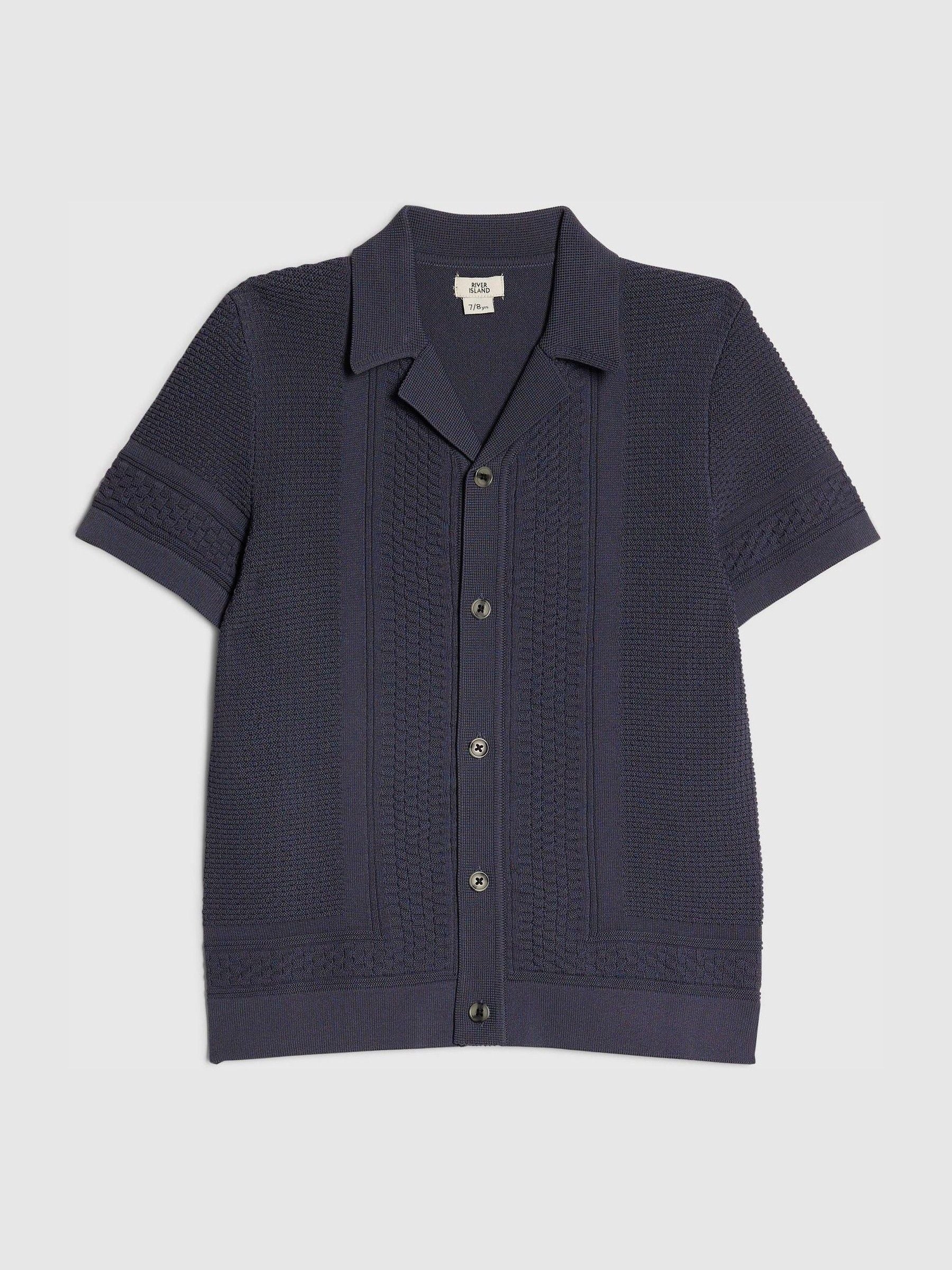 Dsiney Kidz - River Island Navy Blue Slinky Knitted Revere Shirt image 2