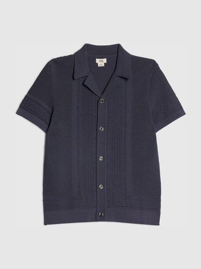 Dsiney Kidz - River Island Navy Blue Slinky Knitted Revere Shirt image 2