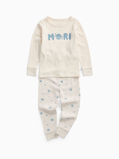 MORI Cream Space Placement Print Supersoft Ribbed Pyjamas Set - image 2