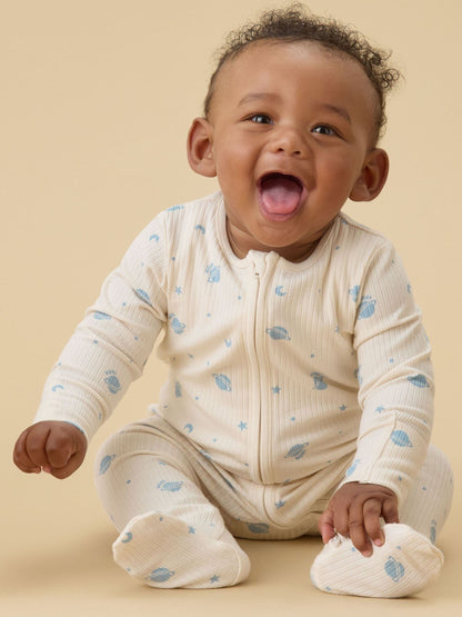 MORI Cream Space Print Supersoft Ribbed Two Way Zip-Up Sleepsuit - image 2