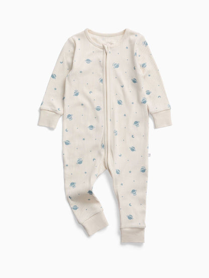 MORI Cream Space Print Supersoft Ribbed Two Way Zip-Up Sleepsuit - image 3