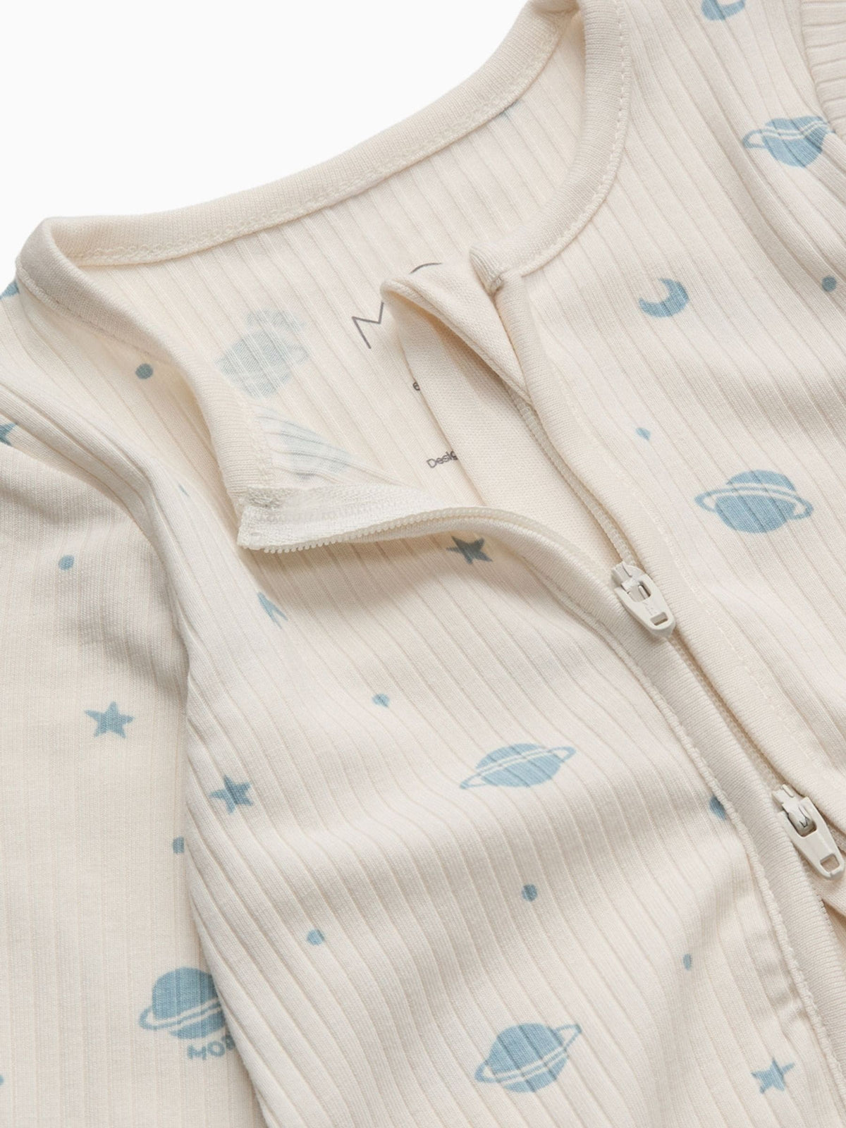 MORI Cream Space Print Supersoft Ribbed Two Way Zip-Up Sleepsuit - image 4