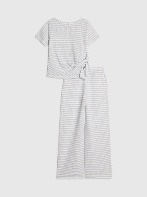 Dsiney Kidz - River Island White Stripe Textured Tie Top & Short Set image 1