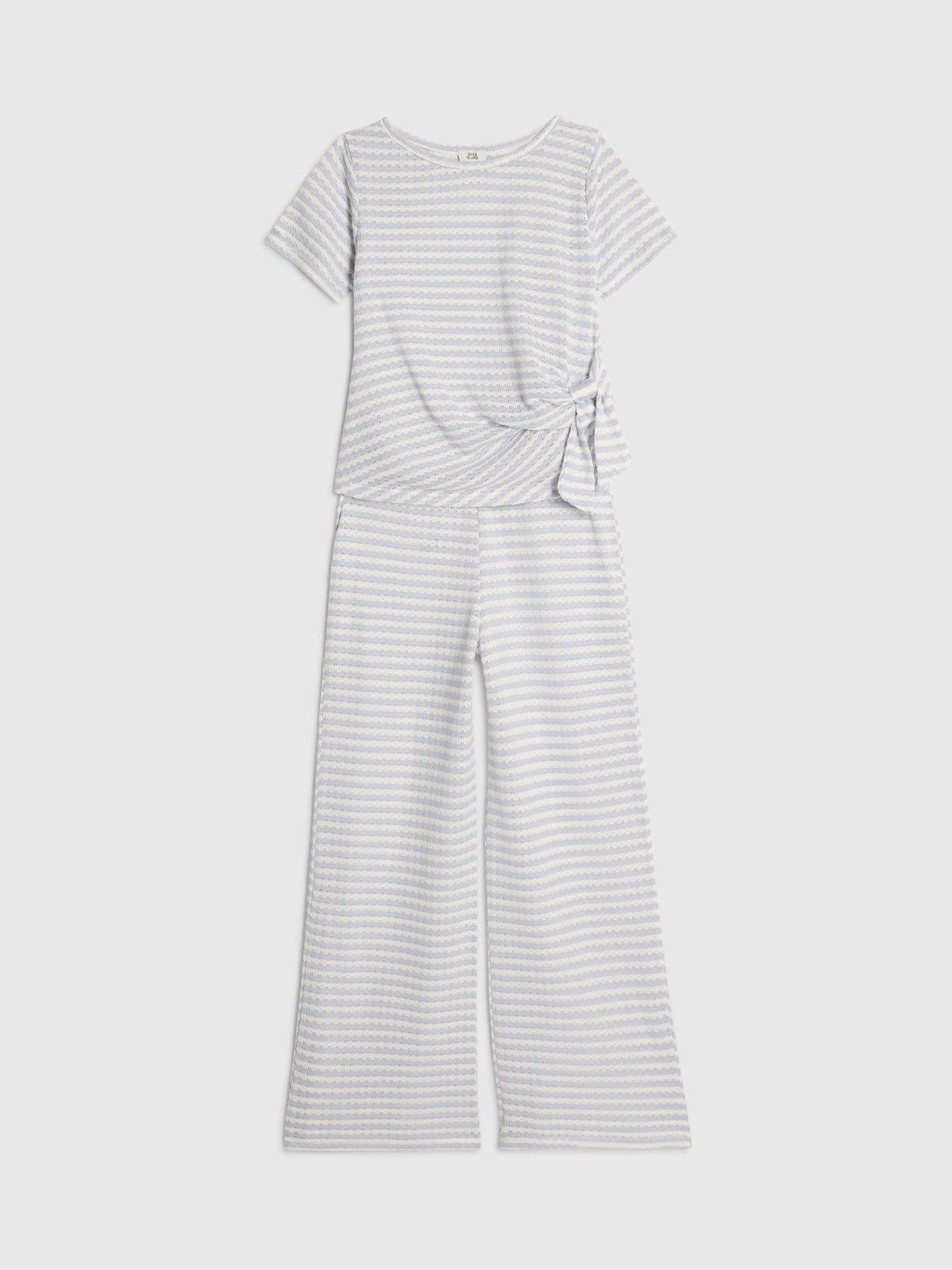 Dsiney Kidz - River Island White Stripe Textured Tie Top & Short Set image 2