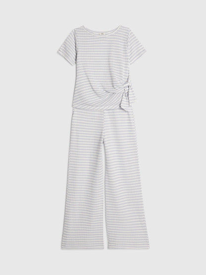 Dsiney Kidz - River Island White Stripe Textured Tie Top & Short Set image 2