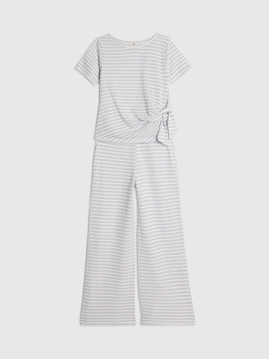Dsiney Kidz - River Island White Stripe Textured Tie Top & Short Set image 2