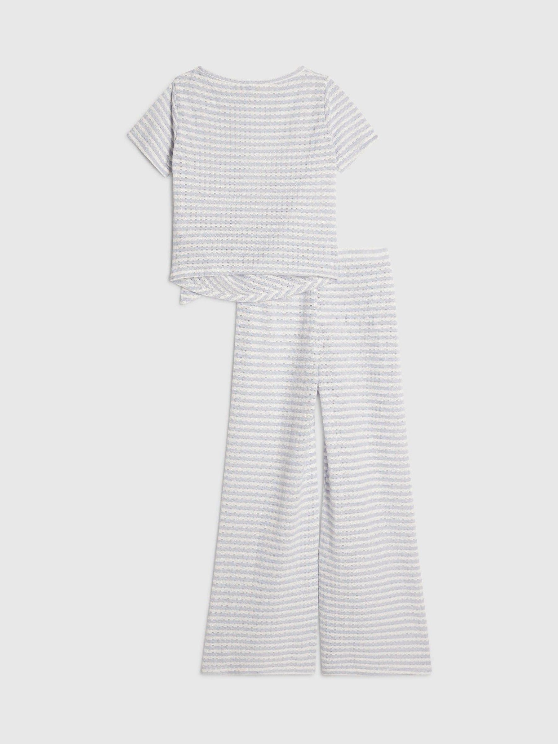 Dsiney Kidz - River Island White Stripe Textured Tie Top & Short Set image 3