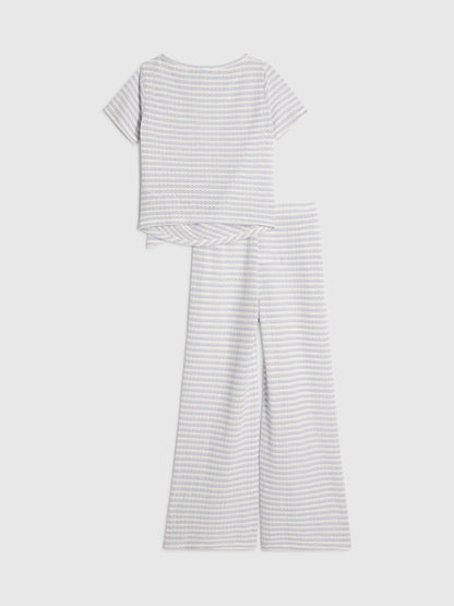 Dsiney Kidz - River Island White Stripe Textured Tie Top & Short Set image 3