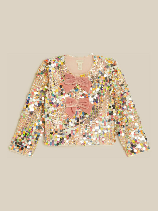 Monsoon Gold Zoe Velvet Bow Rainbow Sequin Jacket - image 1